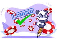 A playful panda holding a poker card, showcasing a whimsical poker license in a vibrant setting