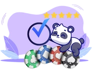 a panda bear sitting on top of a pile of casino chips.