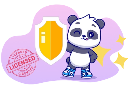 Cute panda cartoon character holding a shield with a 