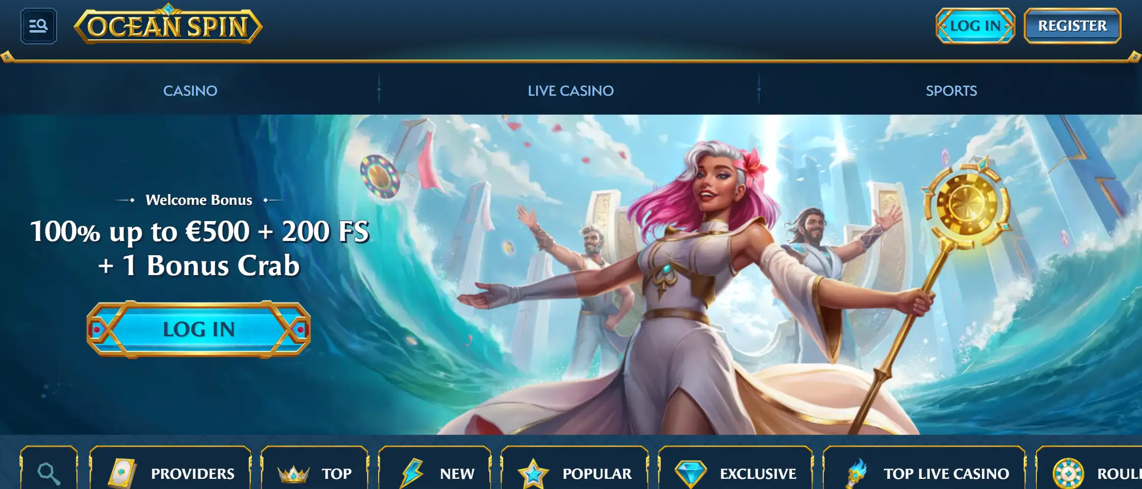 Oceanspin casino homepage