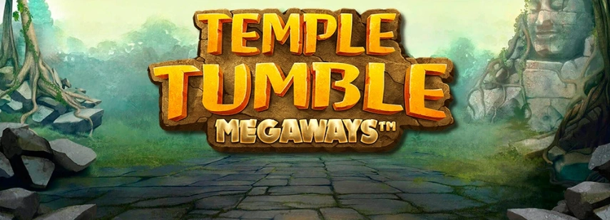 Temple Tumble Megaways slot game logo, featuring a jungle temple and the game title.