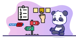 panda mascot meditating, with a checklist, decision buttons, and a signpost