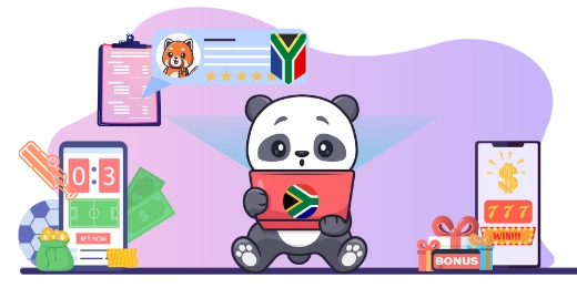 Panda on a laptop with South African flag on it.