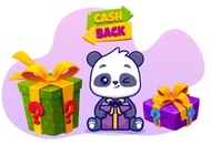 panda mascot with gifts and a 