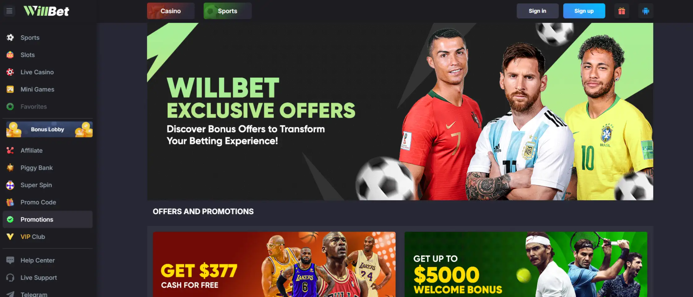 Willbet homepage