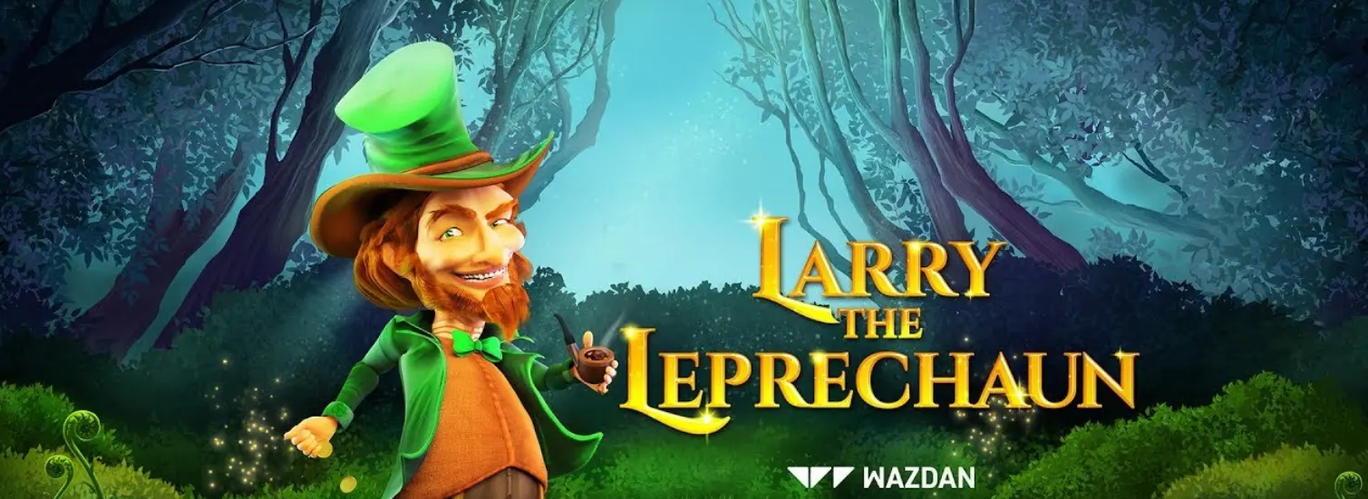 Larry the Leprechaun slot game logo, featuring a mischievous leprechaun in a magical forest