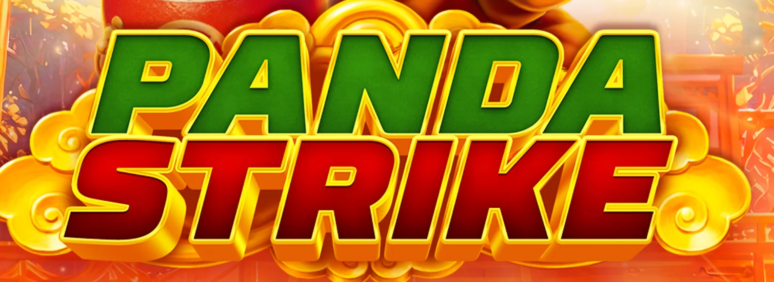 Panda Strike title in green and red text on a gold background