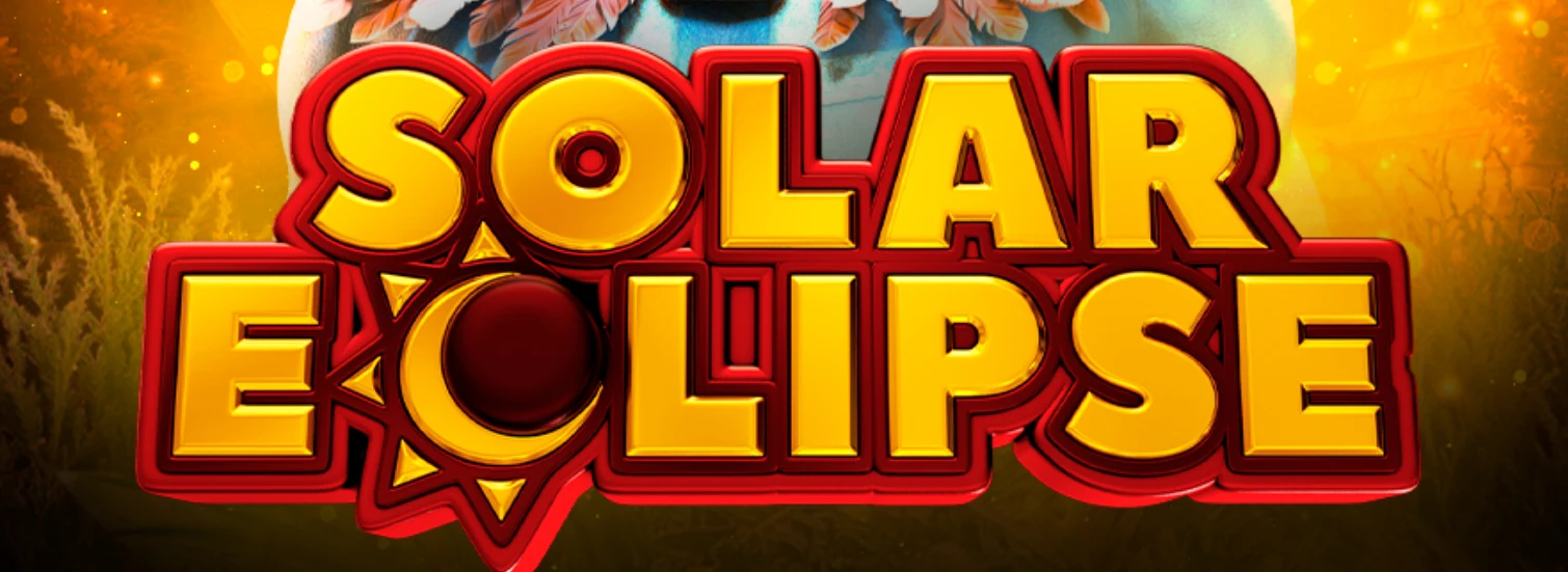 Solar Eclipse title in red and gold text with a sun and moon graphic