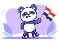 Panda winking and smiling, wearing sneakers and holding a small Paraguayan flag. The background features soft purple tones with decorative leaves.