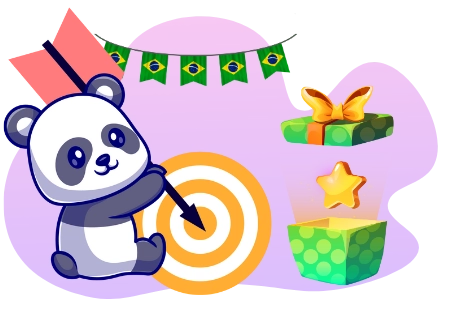 A cute panda aiming an arrow at a target, with a gift box and a star, suggesting a focus on rewards and bonuses.