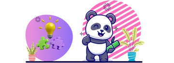 A panda with a lightbulb and puzzle pieces