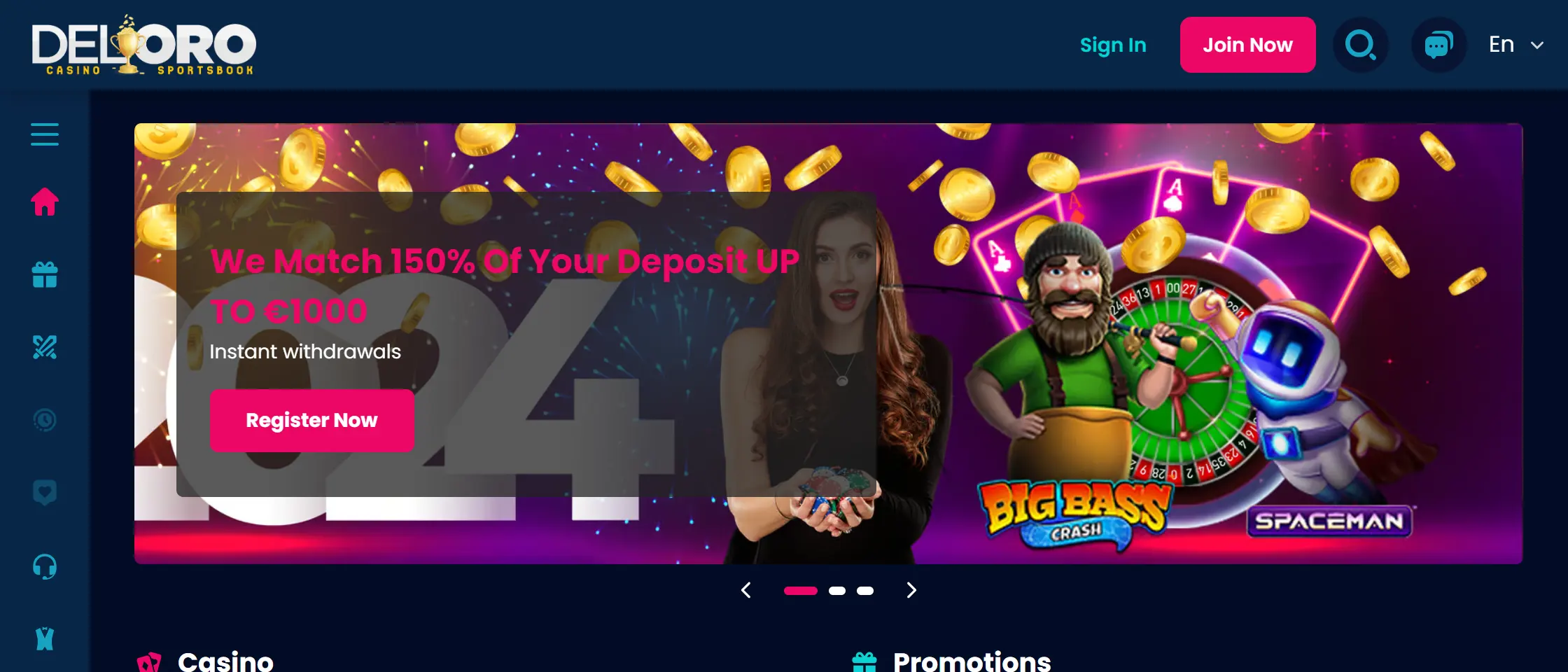 DelOro casino homepage