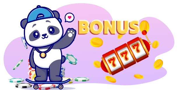 A cute panda holding a bamboo stick stands next to a stack of Dogecoin coins, a wallet, and a credit card, highlighting a theme of cryptocurrency and online payments.