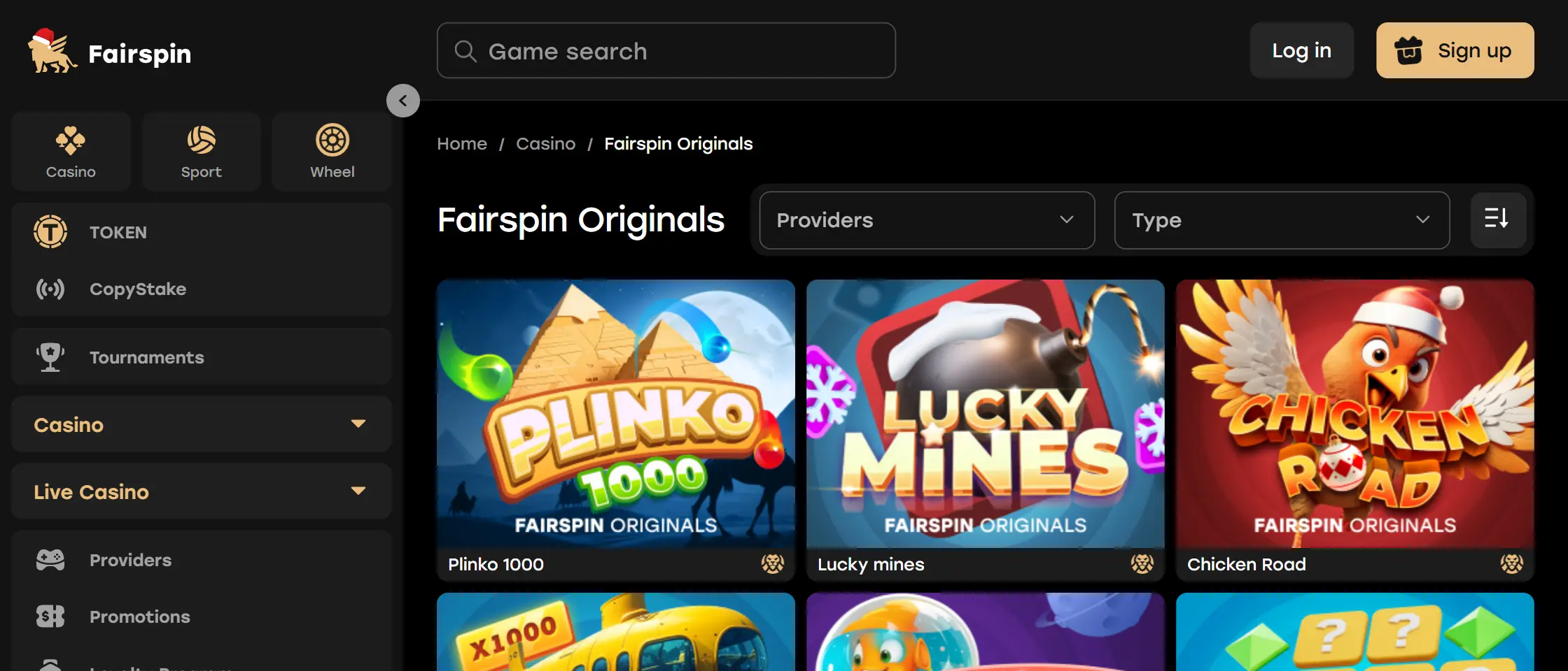 Fairspin game catalogue