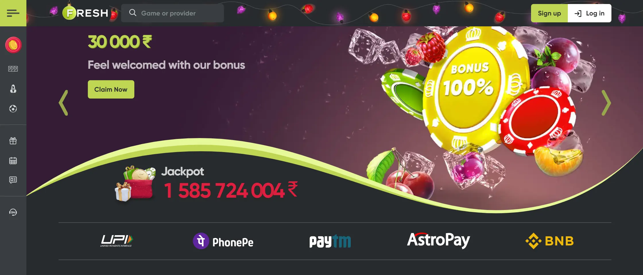 Fresh casino homepage