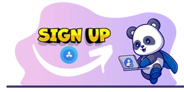 A panda superhero holding a laptop with a "Sign Up" button and a Ripple logo