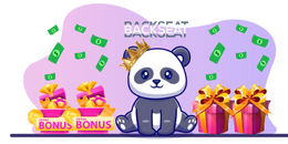 A happy panda surrounded by money and coins spilling out of gift boxes and "backseat" logo behind it