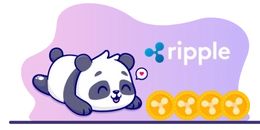 A cute panda sleeping next to Ripple coins