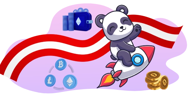 A cute panda riding a rocket with the Peruvian flag, surrounded by cryptocurrency symbols, suggesting a focus on cryptocurrency in Peru.