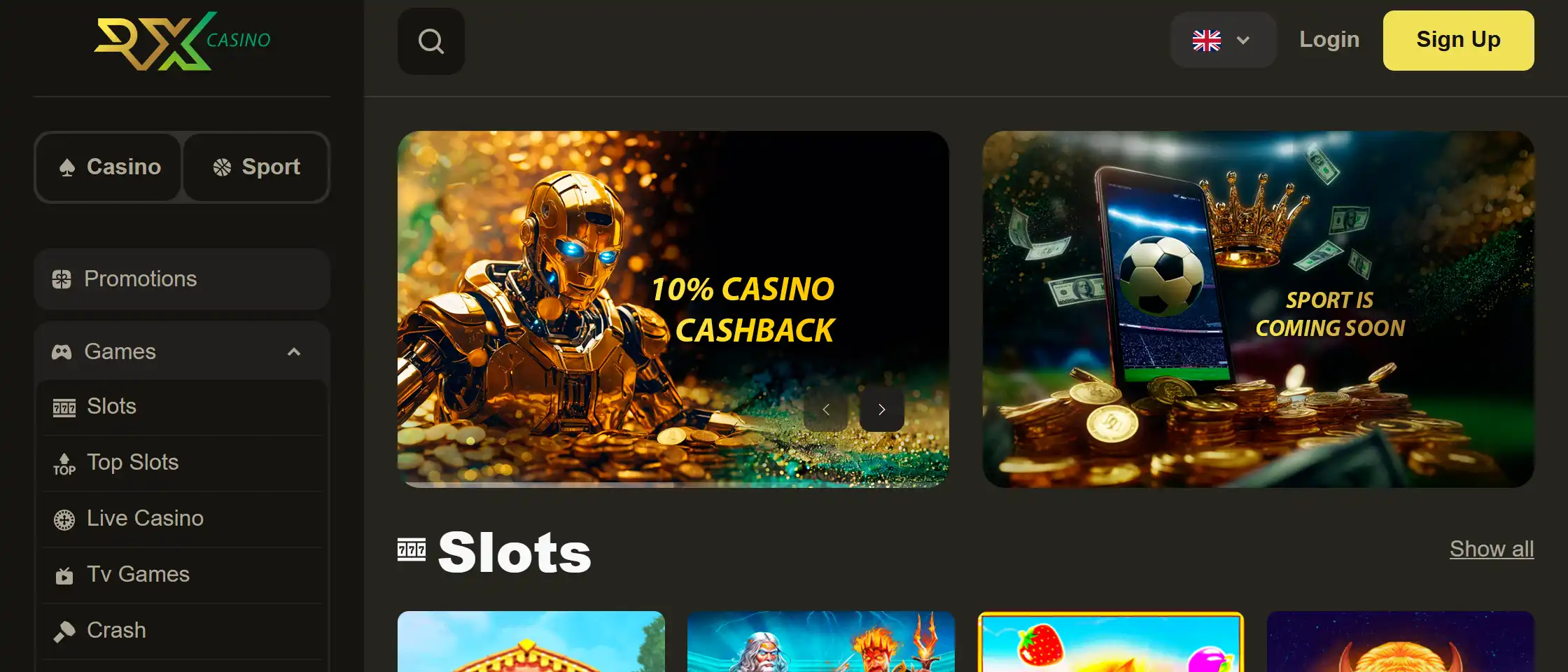 RX Casino homepage