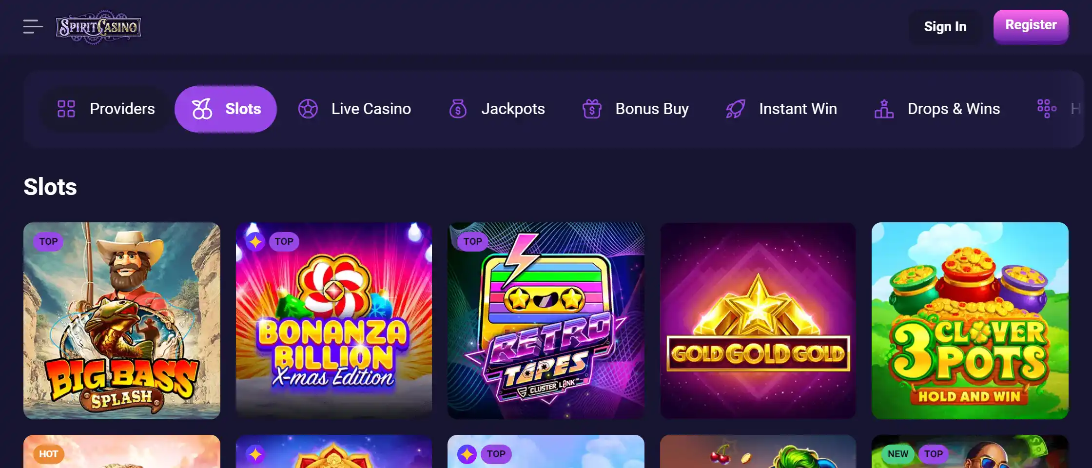 Spirit Casino UI