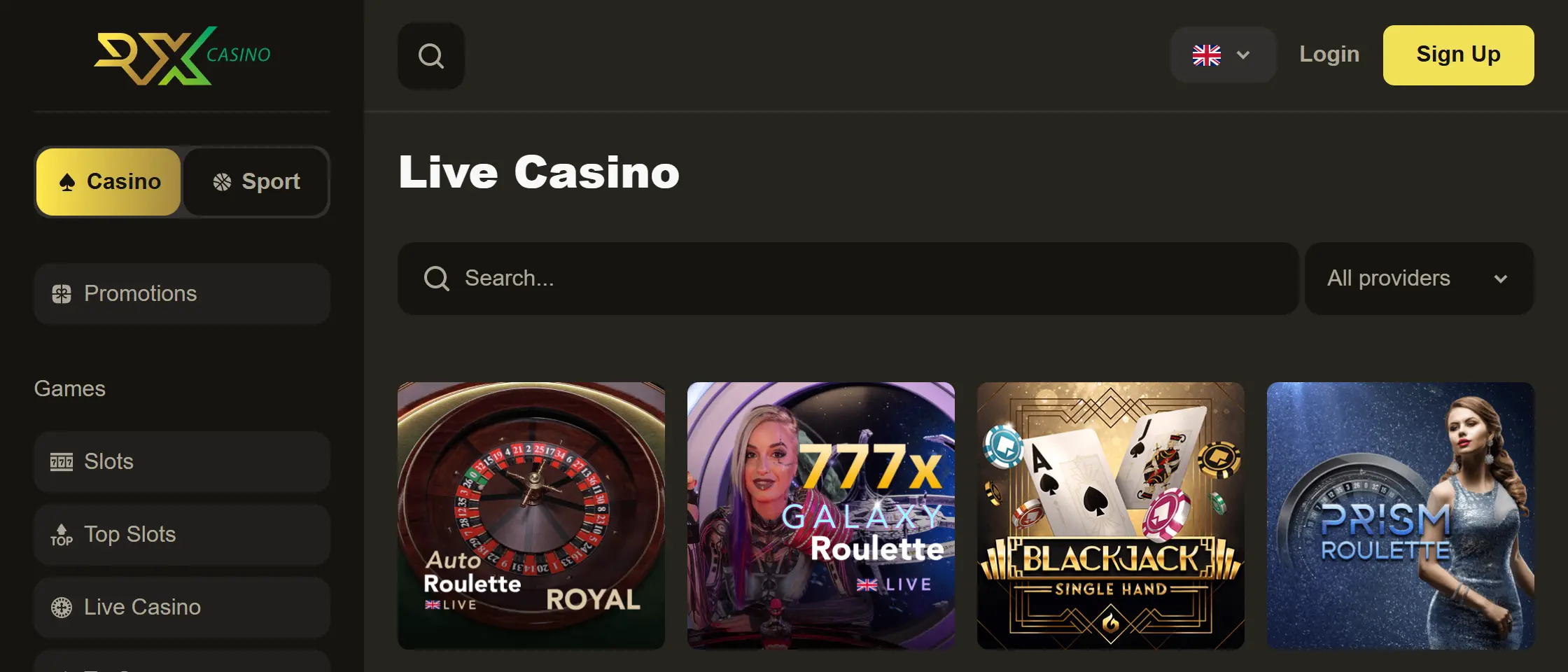 RX Casino live section