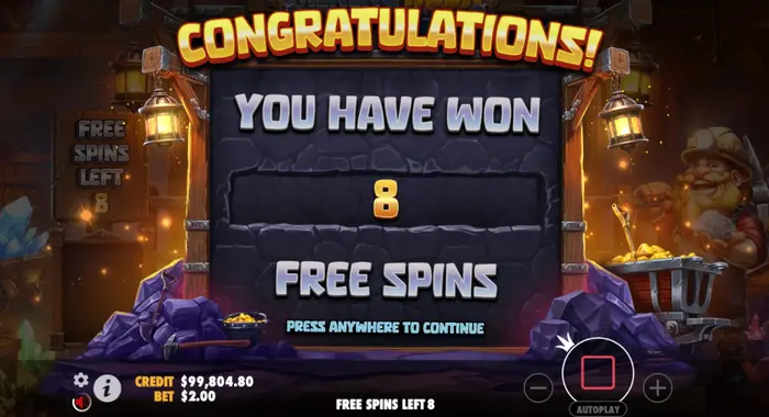 A screenshot of a slot machine game showing a 