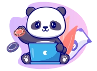 A cartoon panda sitting at a laptop, holding a casino chip.