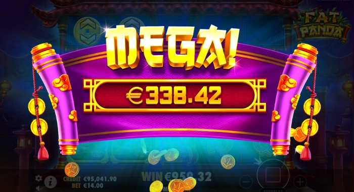 A Fat Panda slot game screenshot by Pragmatic Play displays a 