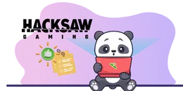 Hacksaw Gaming logo featuring a cartoon panda holding a laptop.