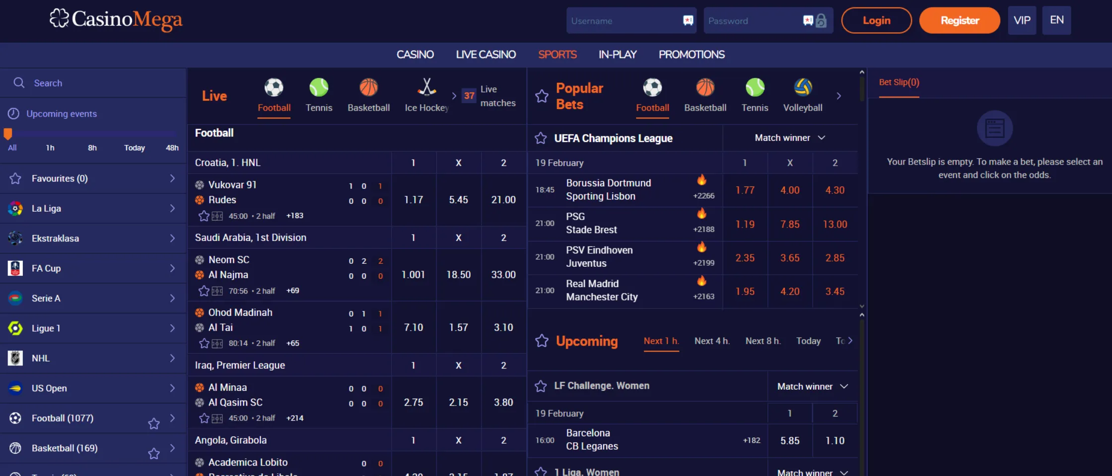 casinomega sports betting