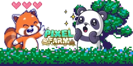 Pixel art red panda giving a flower to a panda.