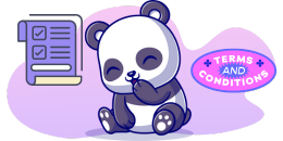 Panda with sign up icon terms and conditions icon.