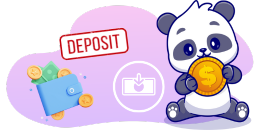 Panda with deposit icons and wallet.