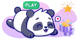 Panda with play icon and a gift box.
