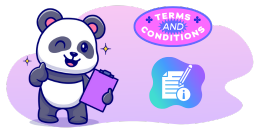 A winking panda giving a thumbs-up and holding a clipboard, near a Terms and Conditions sign.