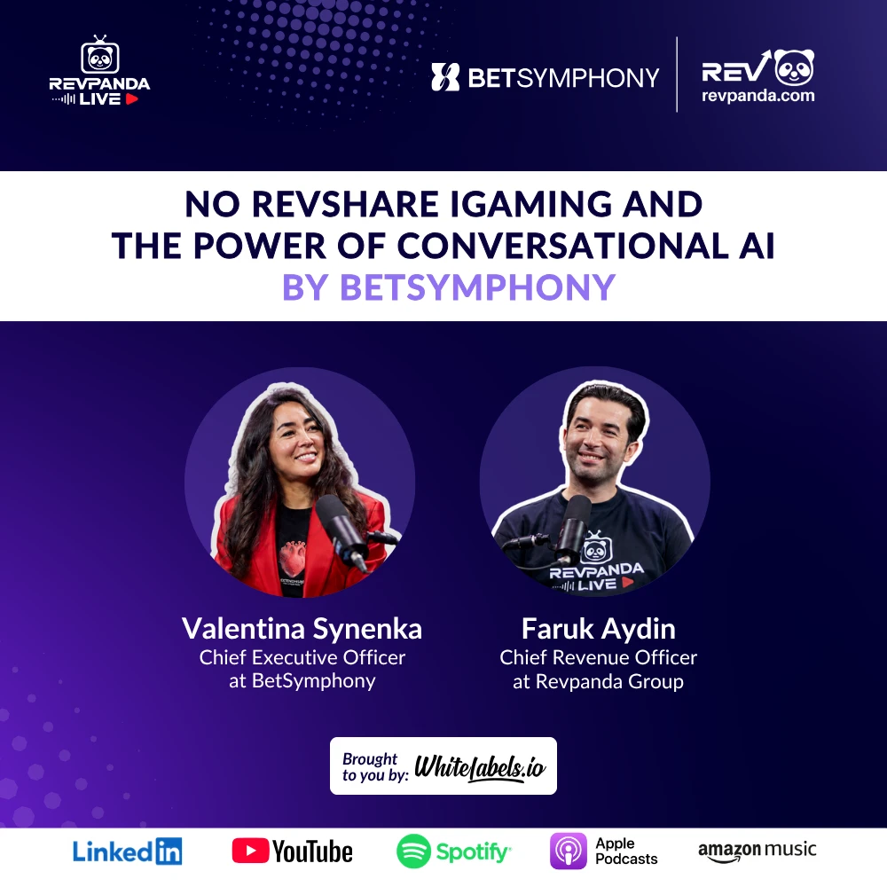 Revpanda Live podcast promo for BetSymphony AI iGaming discussion.
